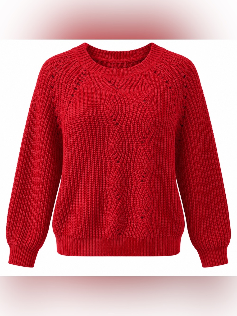 U2B Red Cable Knit Sweater Women’s Large Chunky Cotton Blend Pullover Cozy